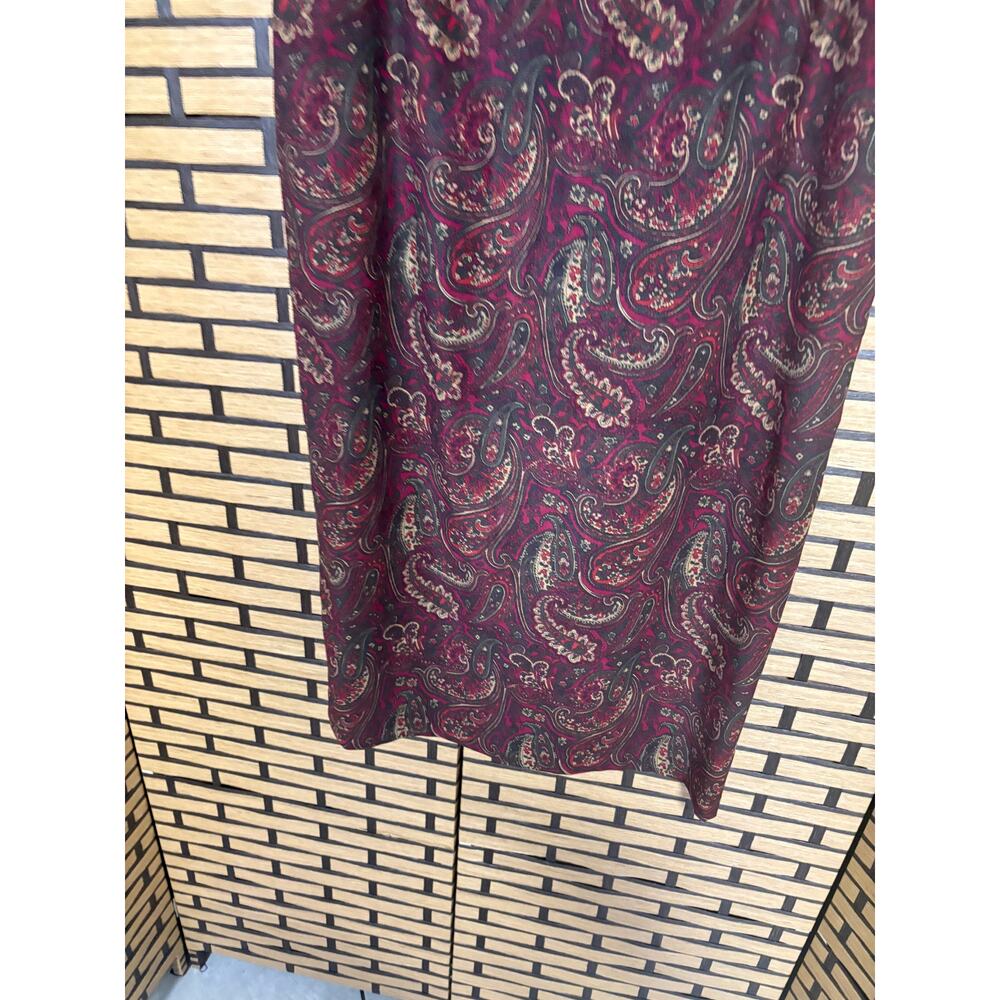 Studio C Burgundy Sueded Paisley Midi Skirt Size 14 - Picture 5 of 9